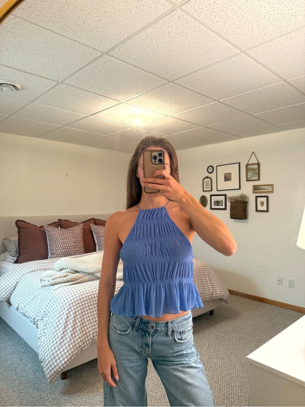 H&M Blue Smocked Halter Peplum Camisole